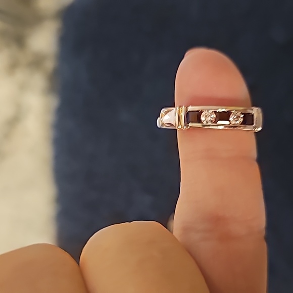 14KT WHITE & YELLOW GOLD NATURAL SAPPHIRE & DIAMOND EARRING HOOPS, SEPT BIRTHSTN - Picture 4 of 7